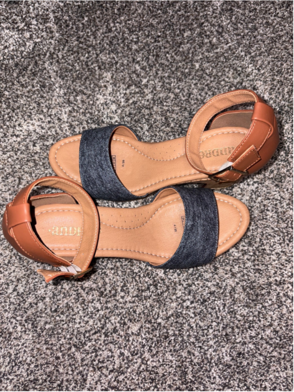 Women's Andrea Wedge Sandals Size 7 Brown and Blue Denim - Picture 2 of 3